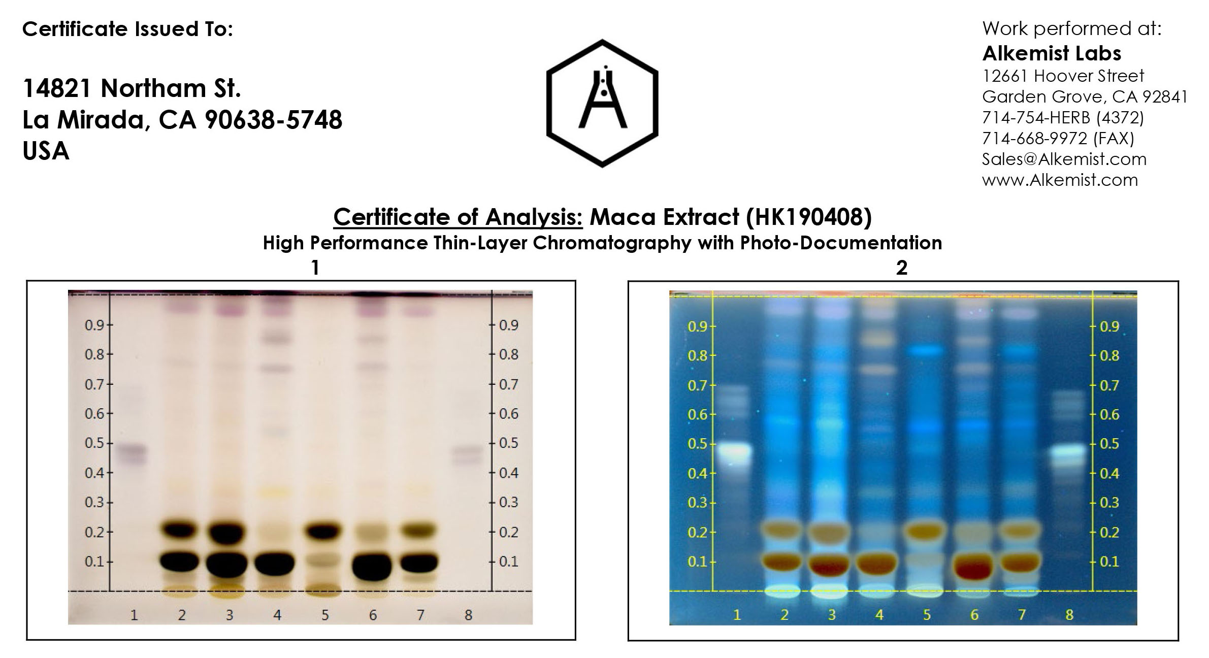 Extracto de maca (Extracto de Lepidium meyenii) Informe de prueba de identificación HPTLC - Hunan Huakang Biotech Inc